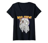 Donna Boo Crew Halloween Dog And Cat Ghost Moon Costume Tee Maglietta con Collo a V
