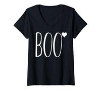 Donna Boo Cuore Halloween Spooky Cute Love Design Maglietta con Collo a V