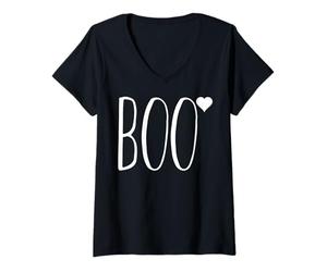 Donna Boo Cuore Halloween Spooky Cute Love Design Maglietta con Collo a V
