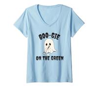 Donna Boo-Gie On The Green Funny Pun Simpatico Fantasma Golf Design Maglietta con Collo a V