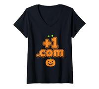 Donna Boo Halloweens +1 Plus One DOT Com Codice Paese Maglietta con Collo a V