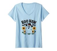 Donna Boo Haw Fantasma Girasoli Halloween Divertimento Maglietta con Collo a V