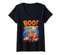 Donna Boo! I Mean Moo Funny Cow Halloween Maglietta con Collo a V