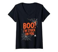 Donna Boo I'm Stuck On You Spider Webs Halloween Maglietta con Collo a V
