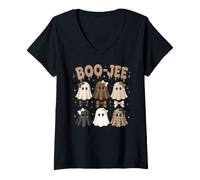Donna Boo-JEE Cute Ghost Coquette Bow Halloween Maglietta con Collo a V