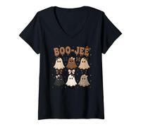 Donna Boo-JEE Cute Ghost Coquette Bow Halloween Maglietta con Collo a V