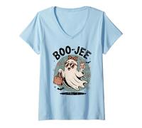 Donna Boo-JEE Fantasma Halloween Bougie Girly Spooky Carino Haunting Maglietta con Collo a V
