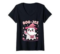 Donna Boo JEE Spooky Witch Ghost Pink Halloween Zucca Costumi Maglietta con Collo a V
