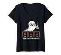 Donna Boo L'elemento di Sorpresa - Spooky Halloween Chemistry Maglietta con Collo a V