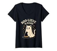 Donna Boo-Lieve in Gatto Magico Maglietta con Collo a V