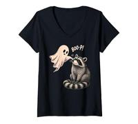 Donna Boo-P Ghost Procione Naso Boop Divertente Halloween Maglietta con Collo a V