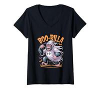 Donna Boo-Rilla Spettrale Primate Halloween Divertimento Maglietta con Collo a V