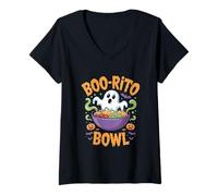 Donna Boo-Rito - Ciotola Divertente con Fantasma di Halloween Maglietta con Collo a V