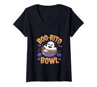 Donna Boo-Rito - Ciotola Divertente con Fantasmi di Halloween Maglietta con Collo a V