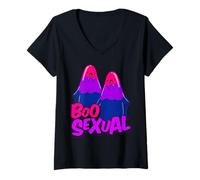 Donna Boo Sexual Bisexual Ghost Pair Word Game for Halloween Maglietta con Collo a V
