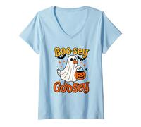 Donna Boo-sey Goosey Divertente Halloween Goose Trick or Treat Graphic Maglietta con Collo a V