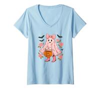 Donna Boo Y'All - Stivali da Cowboy Fantasma per Halloween, Motivo: Rose Maglietta con Collo a V