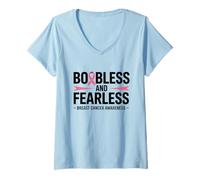 Donna Boobless and Fearless Funny Breast Cancer Awareness Quote Maglietta con Collo a V