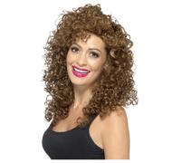 Donna Boogie Babe Parrucca Marrone Lunghi Ricci con Permanente 1980s Costume