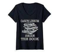 Donna Book - Carpe Librum Seize The Book - Bookworm Maglietta con Collo a V