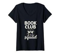 Donna Book Club Squad Funny Reading Wine Graphic Maglietta con Collo a V