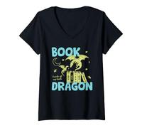 Donna Book Dragon Club Book Lover Fantasy Reader Reading Bookish Maglietta con Collo a V
