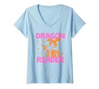 Donna Book Dragon Club Book Lover Fantasy Reader Reading Bookish Maglietta con Collo a V