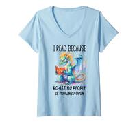 Donna Book Dragon I Read Because Roasting People is Frowned Upon Maglietta con Collo a V