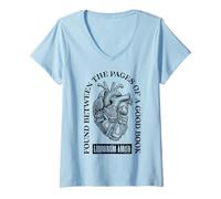 Donna Book Lover Anatomical Heart Trovato Libri di Lettura librosi Maglietta con Collo a V