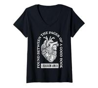 Donna Book Lover Anatomical Heart Trovato Libri di Lettura librosi Maglietta con Collo a V