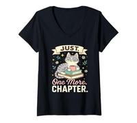 Donna Book Lover Cute Cat Coffee Solo 1 capitolo in più, Lettura Accogliente Maglietta con Collo a V