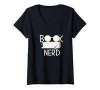 Donna Book Nerd Reading Aesthetic Minimal Graphic Maglietta con Collo a V