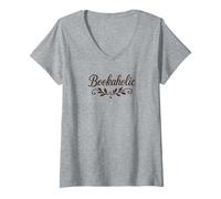 Donna Bookaholic Carino Script Font Reading Lover Bookworm Regalo Maglietta con Collo a V