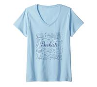 Donna Bookish Preppy Doodle Lettura Accogliente Vibes Donna Maglietta con Collo a V