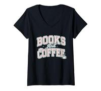Donna Books And Coffee Cozy Reader Typography Pastel Design Maglietta con Collo a V