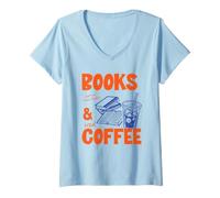 Donna Books And Iced Coffee Bookish Book Lover Reader Bookworm Maglietta con Collo a V