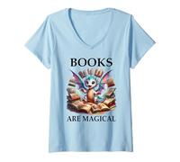Donna Books Are Magical Dragon Book Lover Read Books Happy Dragons Maglietta con Collo a V