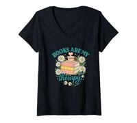 Donna Books Are My Therapy - Cozy Cottagecore Reading Tee Maglietta con Collo a V