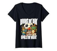 Donna Books BY Day Goals BY Night Torna a Scuola Tifoso di Calcio Maglietta con Collo a V