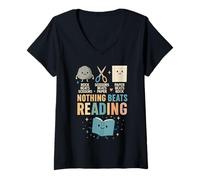 Donna Booktrovert Camicia, Nothing Beat Reading Rock Paper Scissors Maglietta con Collo a V
