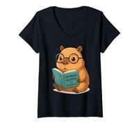 Donna Bookworm Capybara Dreams Kawaii Style Maglietta con Collo a V