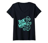 Donna Bookworm Graffiti Tipografia Illustrazione Maglietta con Collo a V