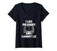 Donna Bookworm Pun I Like Big Books And I Cannot Lie Reading Maglietta con Collo a V