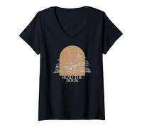 Donna Bookworm Read The Book Boho Arch Line Art Illustration Maglietta con Collo a V