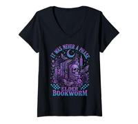 Donna Bookworm Reader Gothic Phase Books Falene Ossa Luna Maglietta con Collo a V