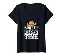 Donna Boot Up It’s Line Dance Time Ballo Country Design Maglietta con Collo a V