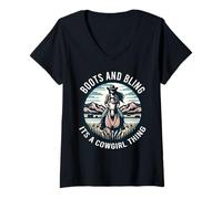 Donna Boots and Bling It’s a Cowgirl Thing Rodeo Gift Maglietta con Collo a V