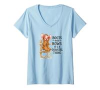 Donna Boots And Bows Cowgirl Thing Western Pink Bow Graphic Maglietta con Collo a V