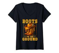 Donna Boots On The Ground Cowboy Boots Western Country Style Maglietta con Collo a V