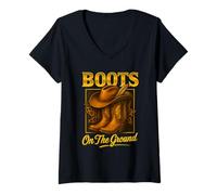 Donna Boots On The Ground Cowboy Boots Western Country Style Maglietta con Collo a V